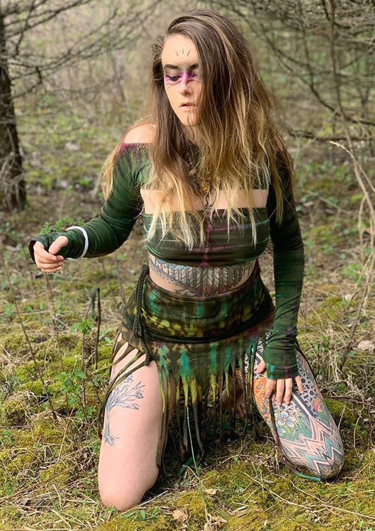 Drawstring Fringe Tie Dyed Skirt [WSO-511]